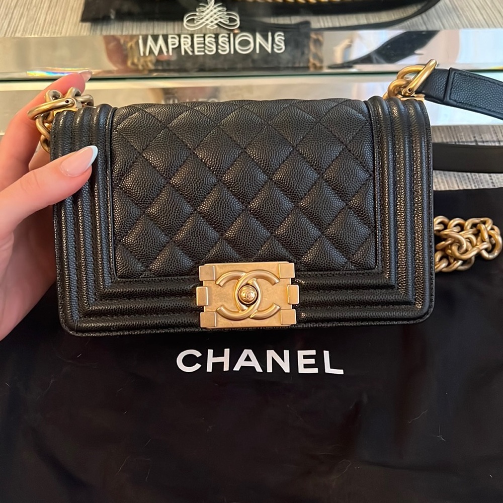 Chanel mini boy bag, black with brushed gold hardware